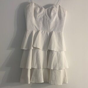 Amanda Uprichard White Strapless Tiered Peplum Mini Dress